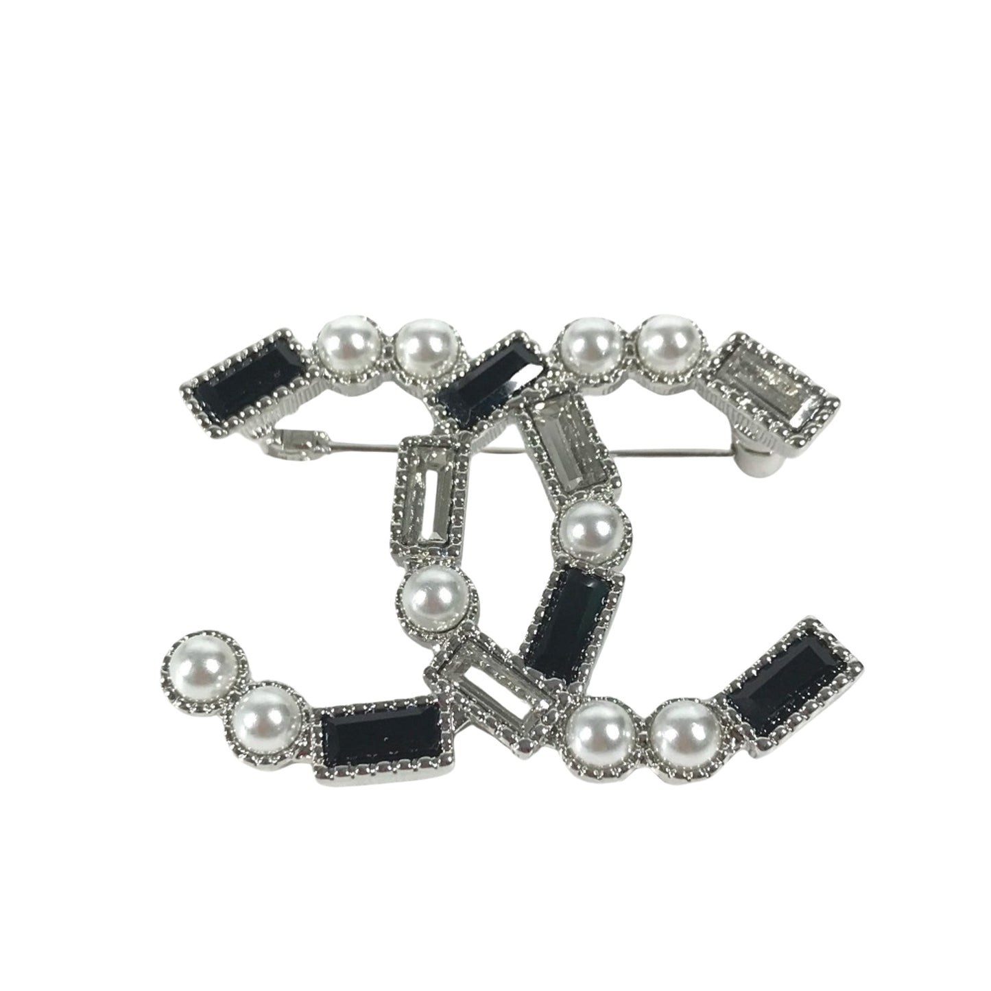 Chanel Logo boston, Silver, Metal, brooch