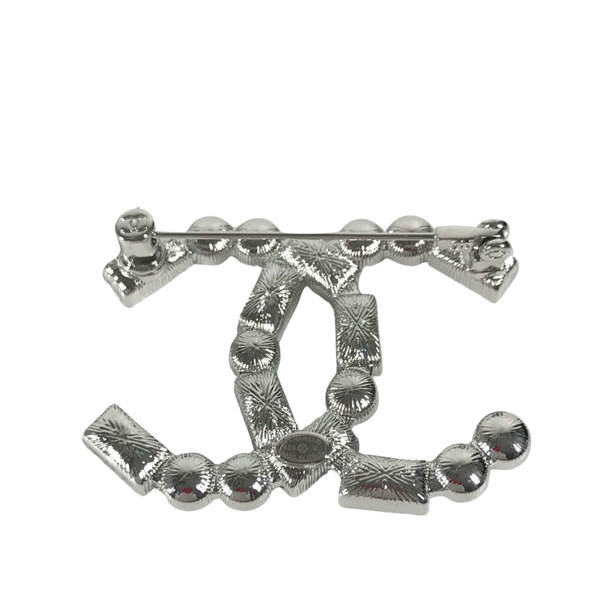 Chanel Logo boston, Silver, Metal, brooch