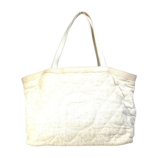 Chanel Logo CC, White, Cotton, tote