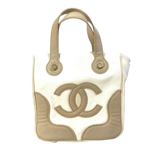 Chanel Logo CC, Beige, Canvas, tote