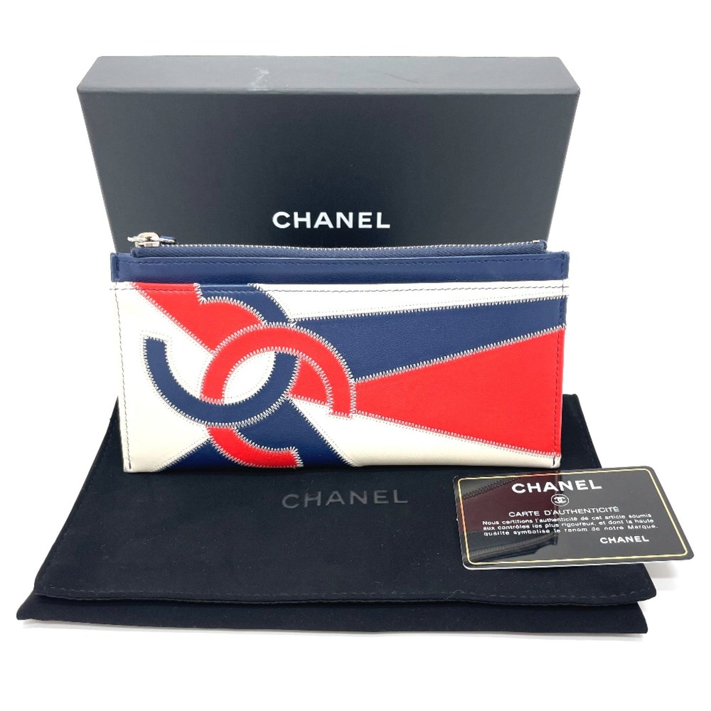 Chanel Square Blue Light, Blue, Leather, wallet