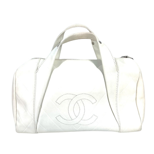 Chanel Boston, White, Leather, handbag