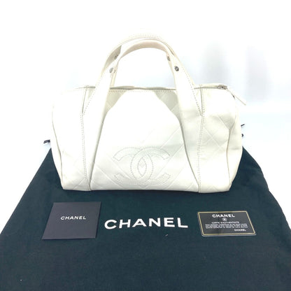 Chanel Boston, White, Leather, handbag