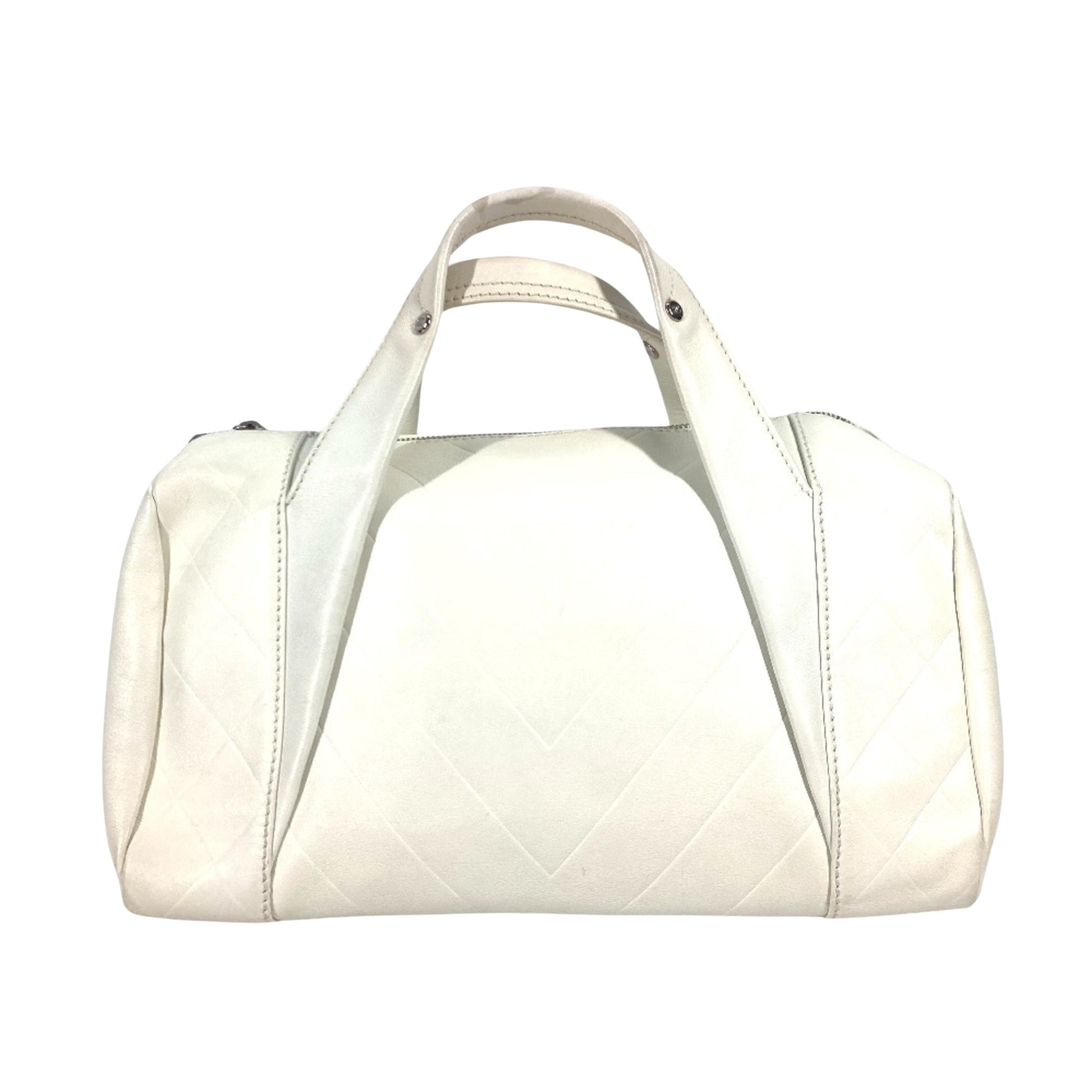 Chanel Boston, White, Leather, handbag