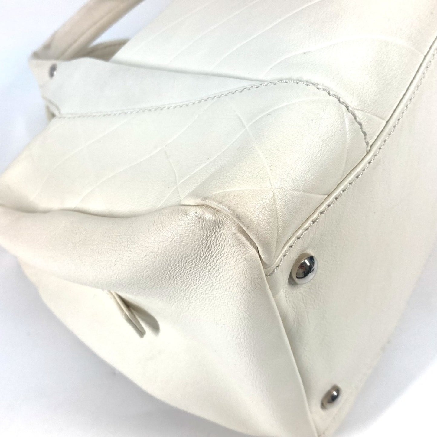 Chanel Boston, White, Leather, handbag
