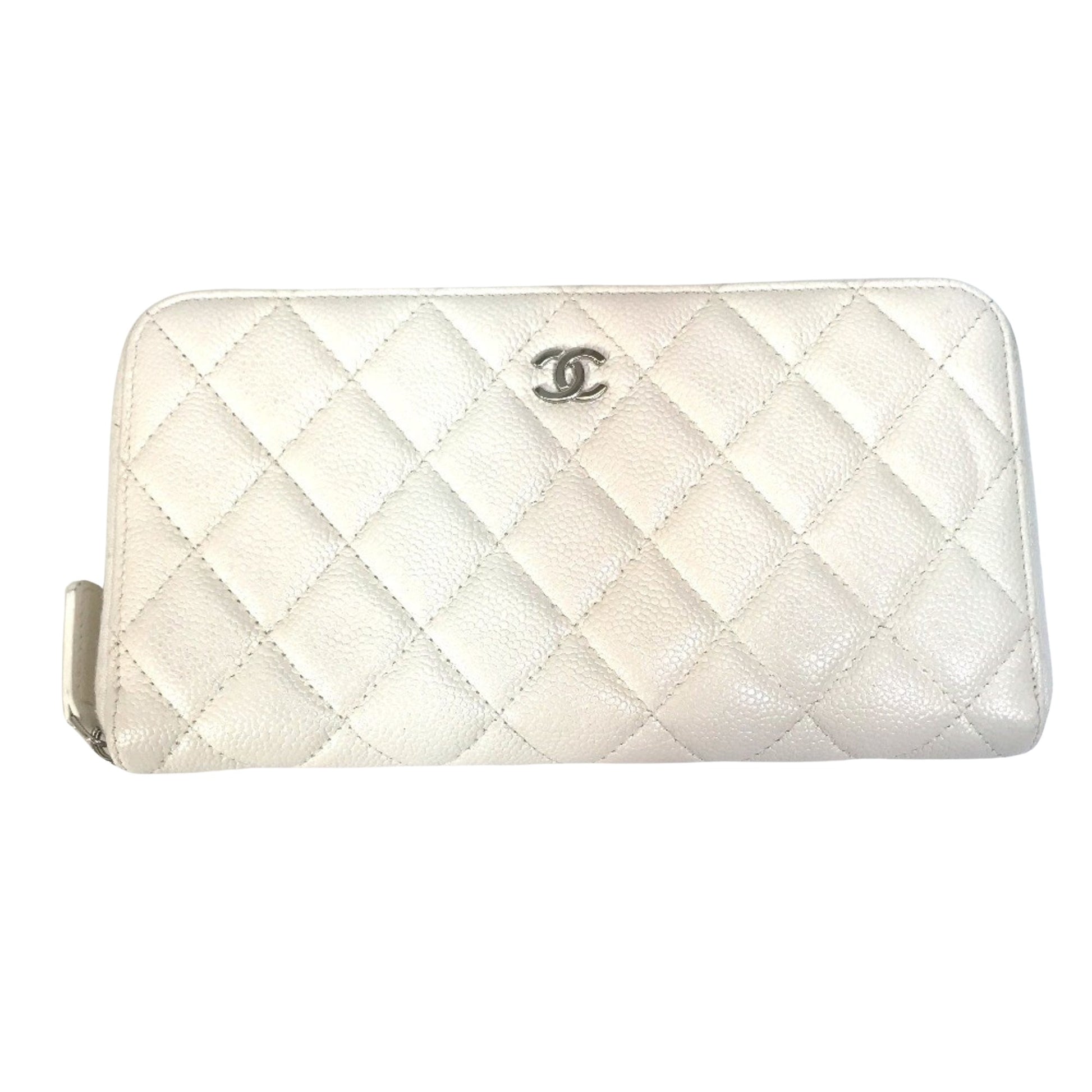 Chanel Matelassé, White, Leather, wallet