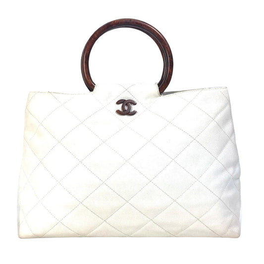 Chanel Logo CC, White, Leather, tote