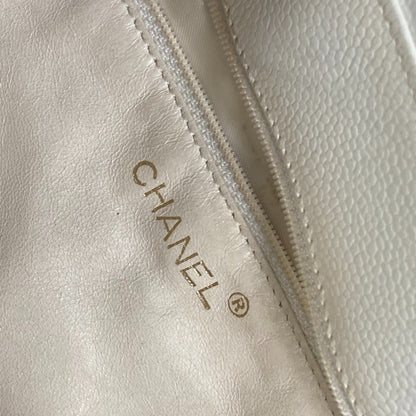 Chanel Logo CC, White, Leather, tote