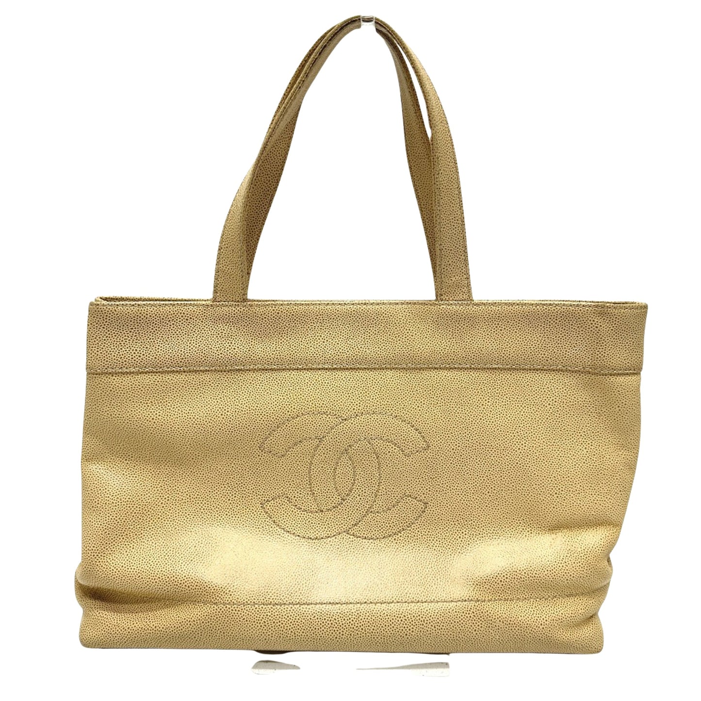 Chanel Logo CC, Beige, Leather, tote