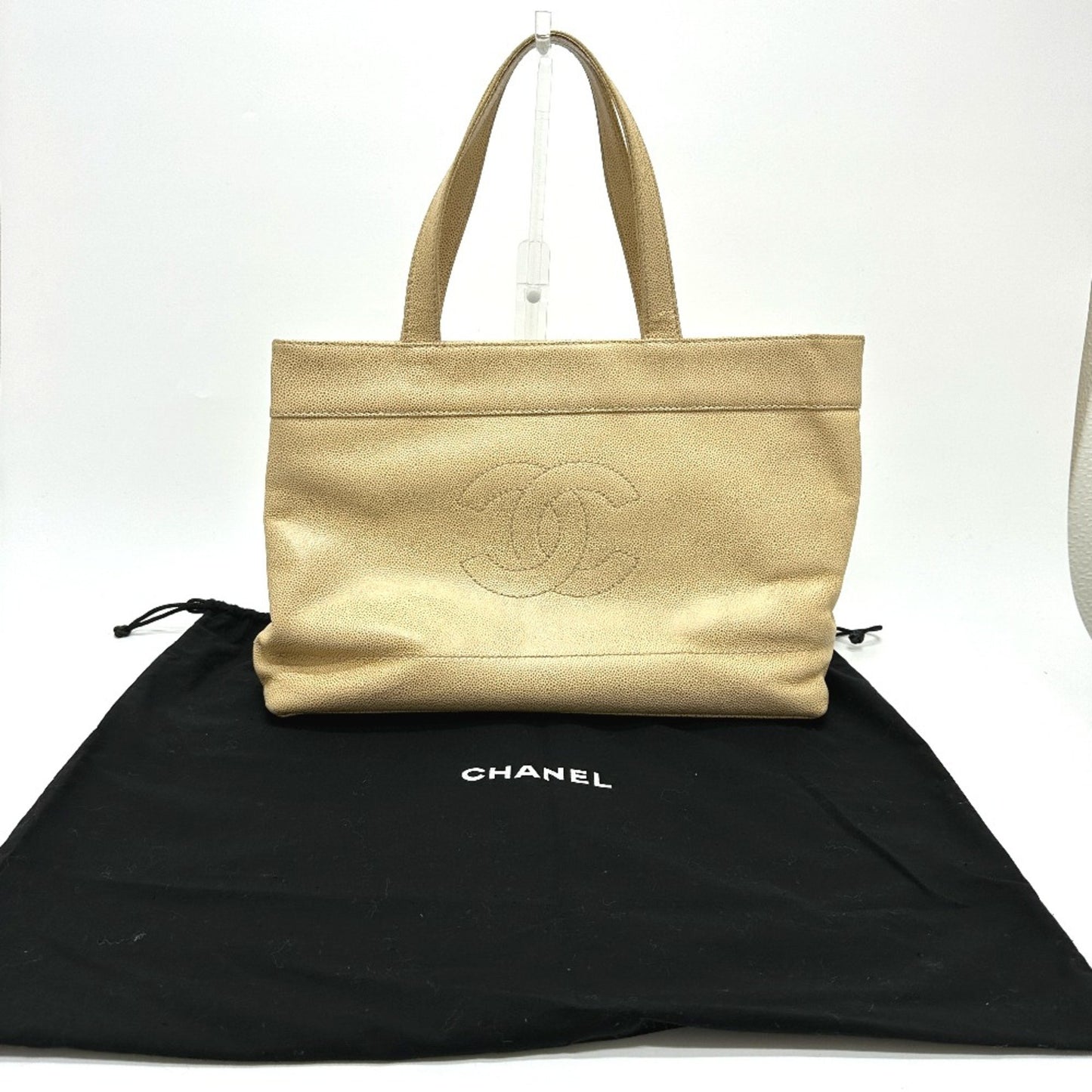 Chanel Logo CC, Beige, Leather, tote