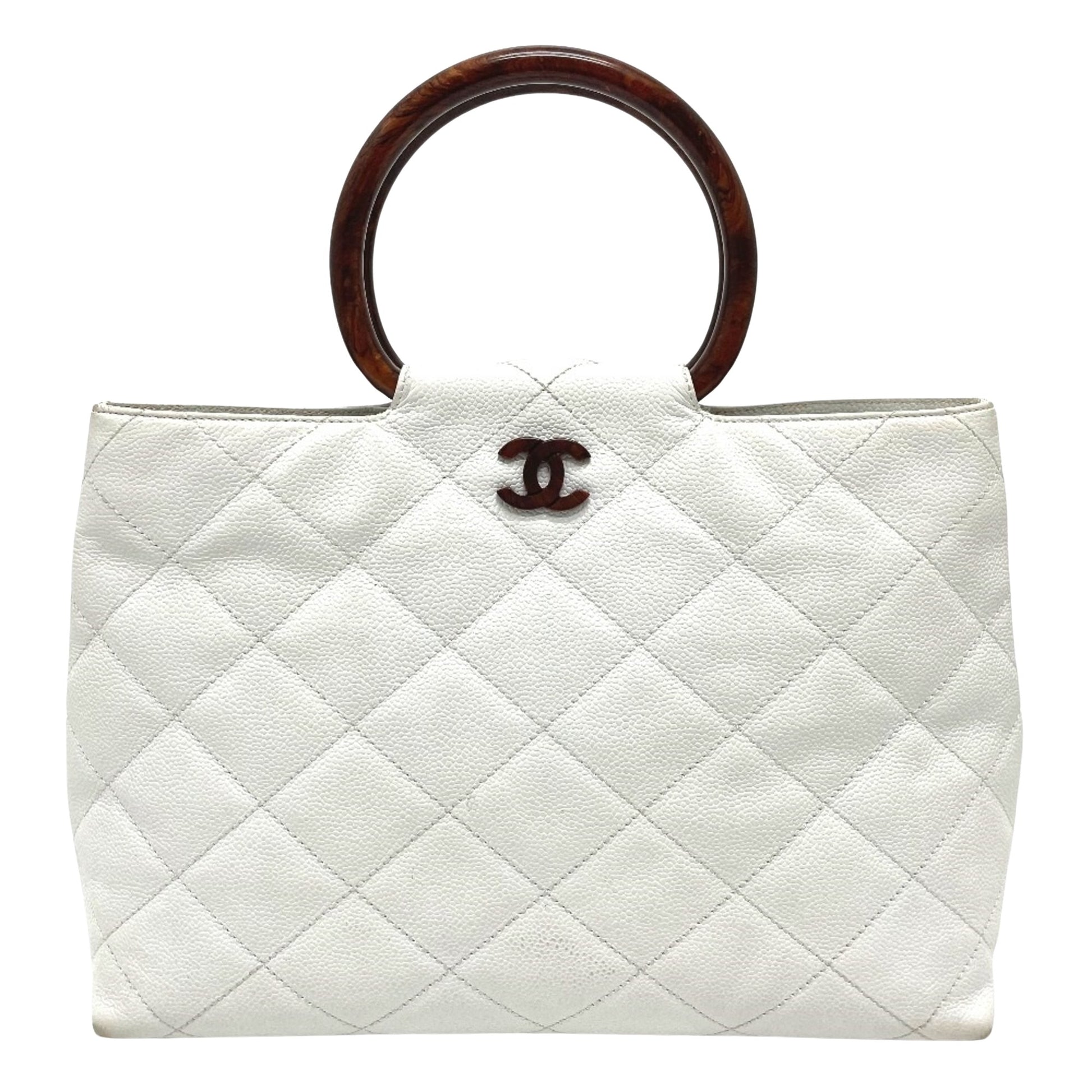 Chanel Logo CC, White, Leather, handbag