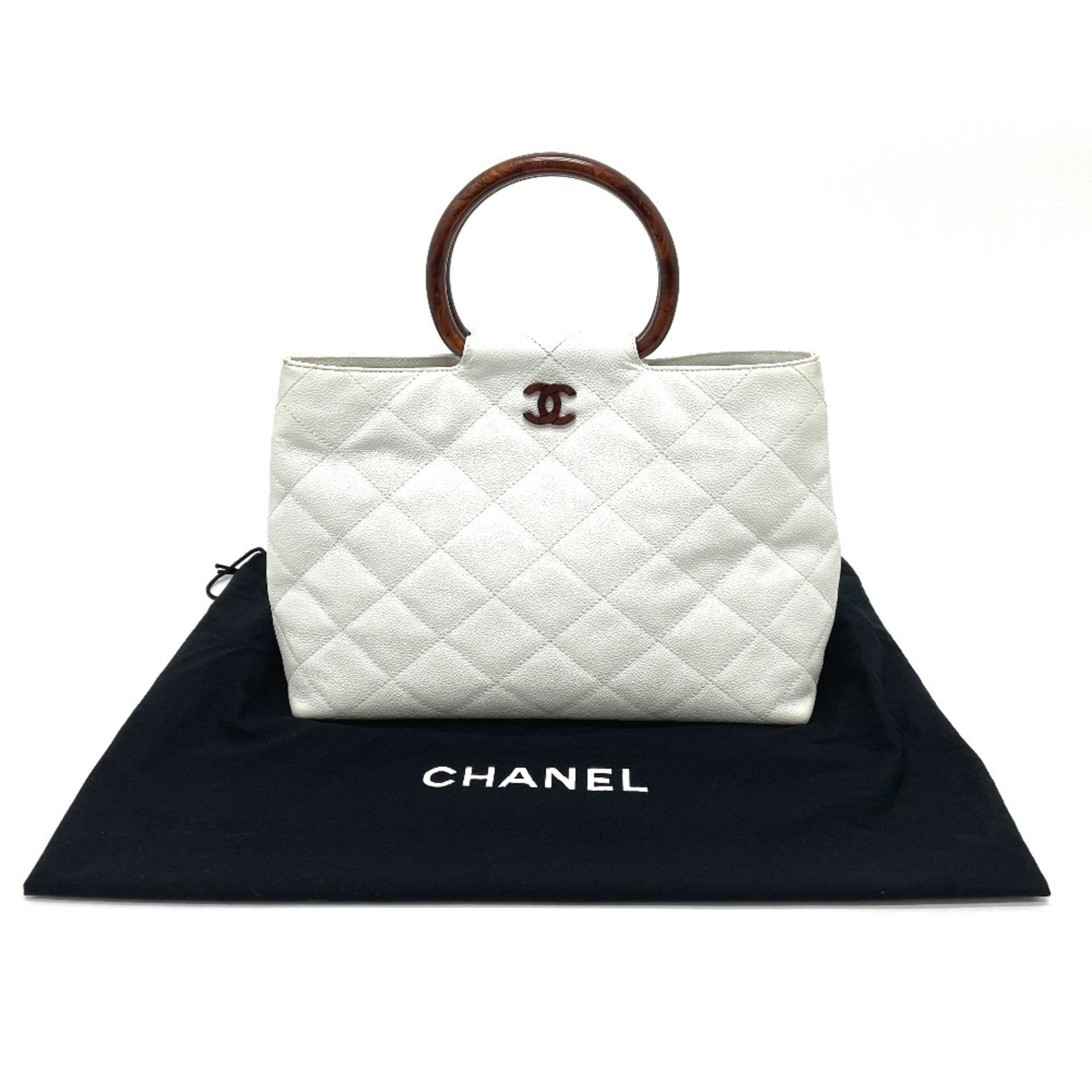 Chanel Logo CC, White, Leather, handbag