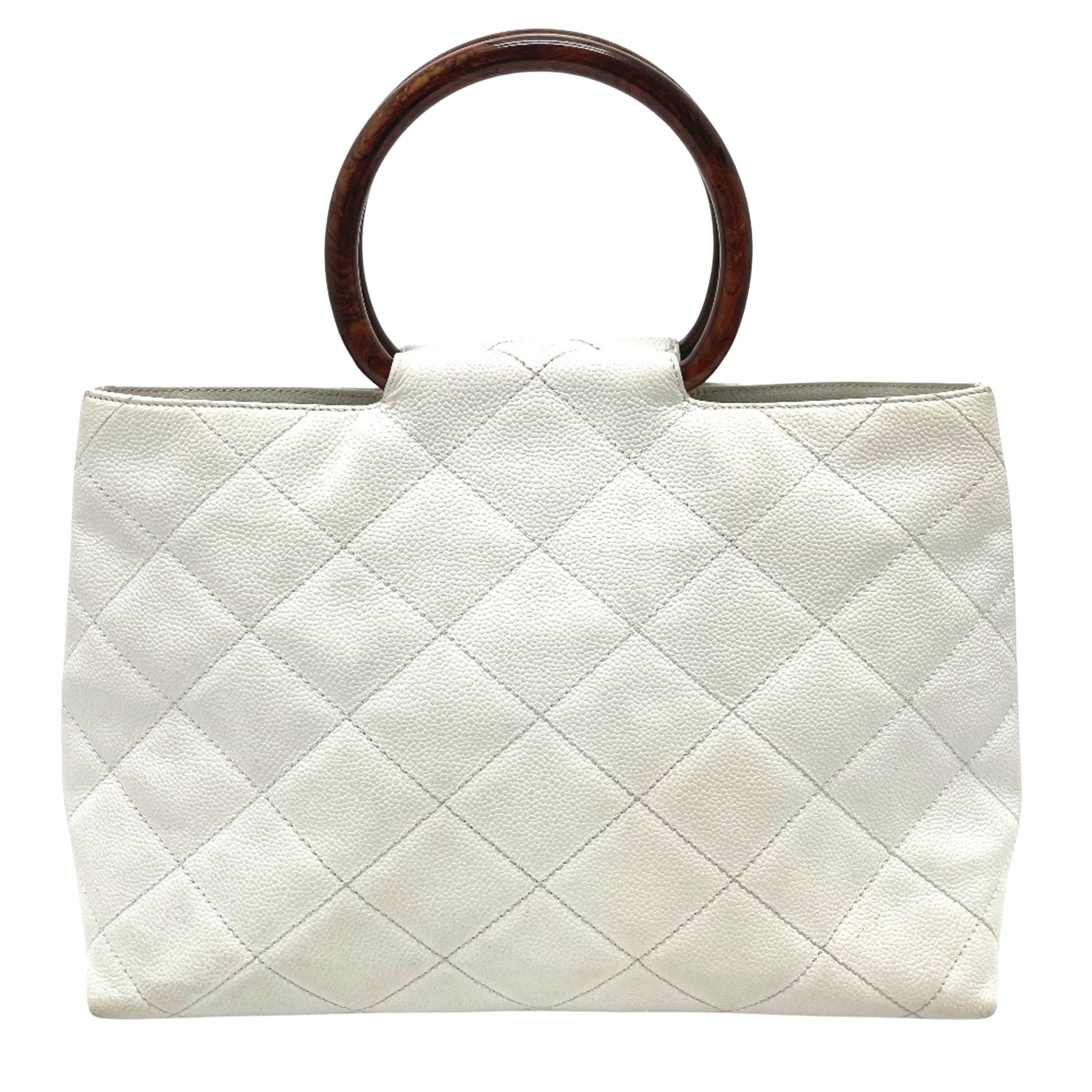 Chanel Logo CC, White, Leather, handbag