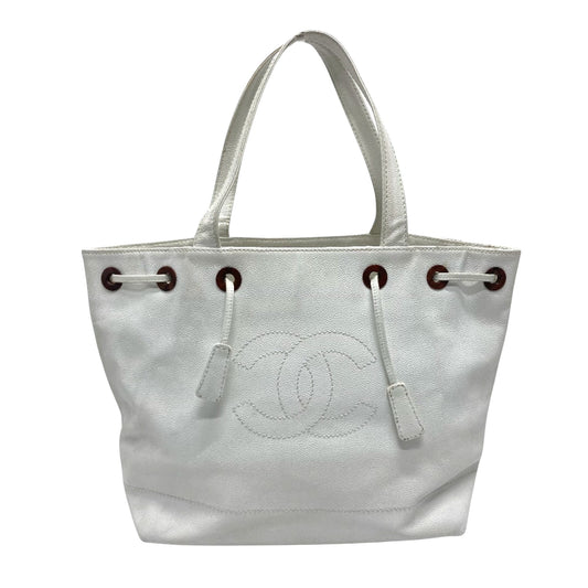 Chanel Logo CC, White, Leather, tote