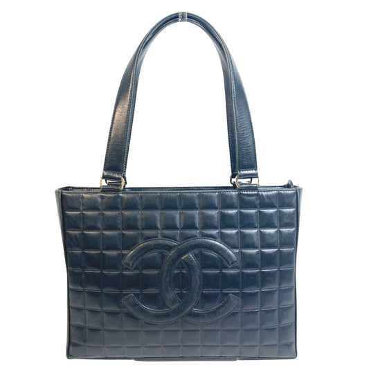 Chanel Chocolate bar, Black, Leather, tote