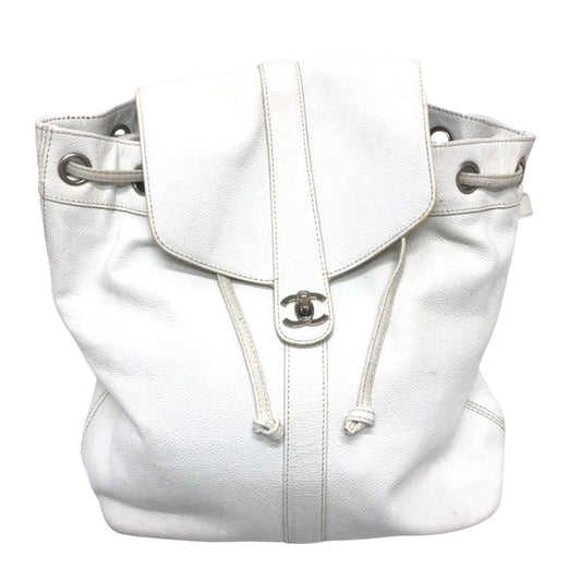 Chanel Logo boston, White, Leather, backpack