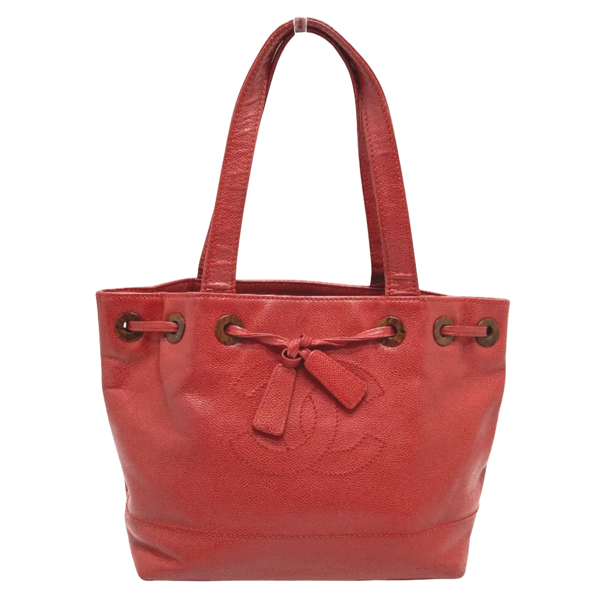 Chanel Coco Mark, Red, Leather, tote