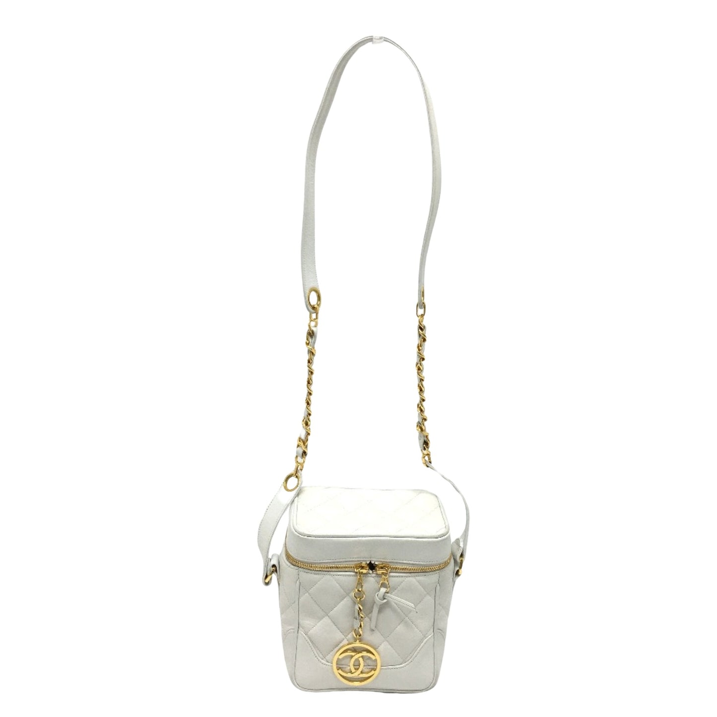 Chanel Vanity vertical, White, Leather, shoulder