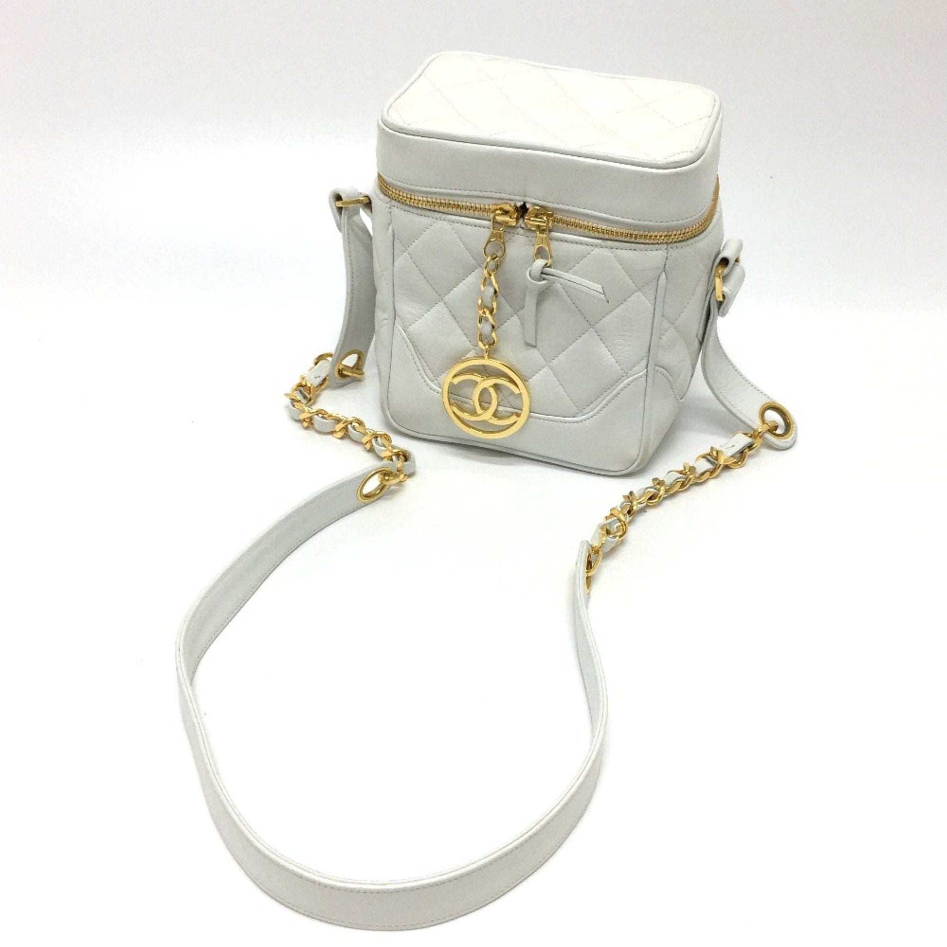 Chanel Vanity vertical, White, Leather, shoulder