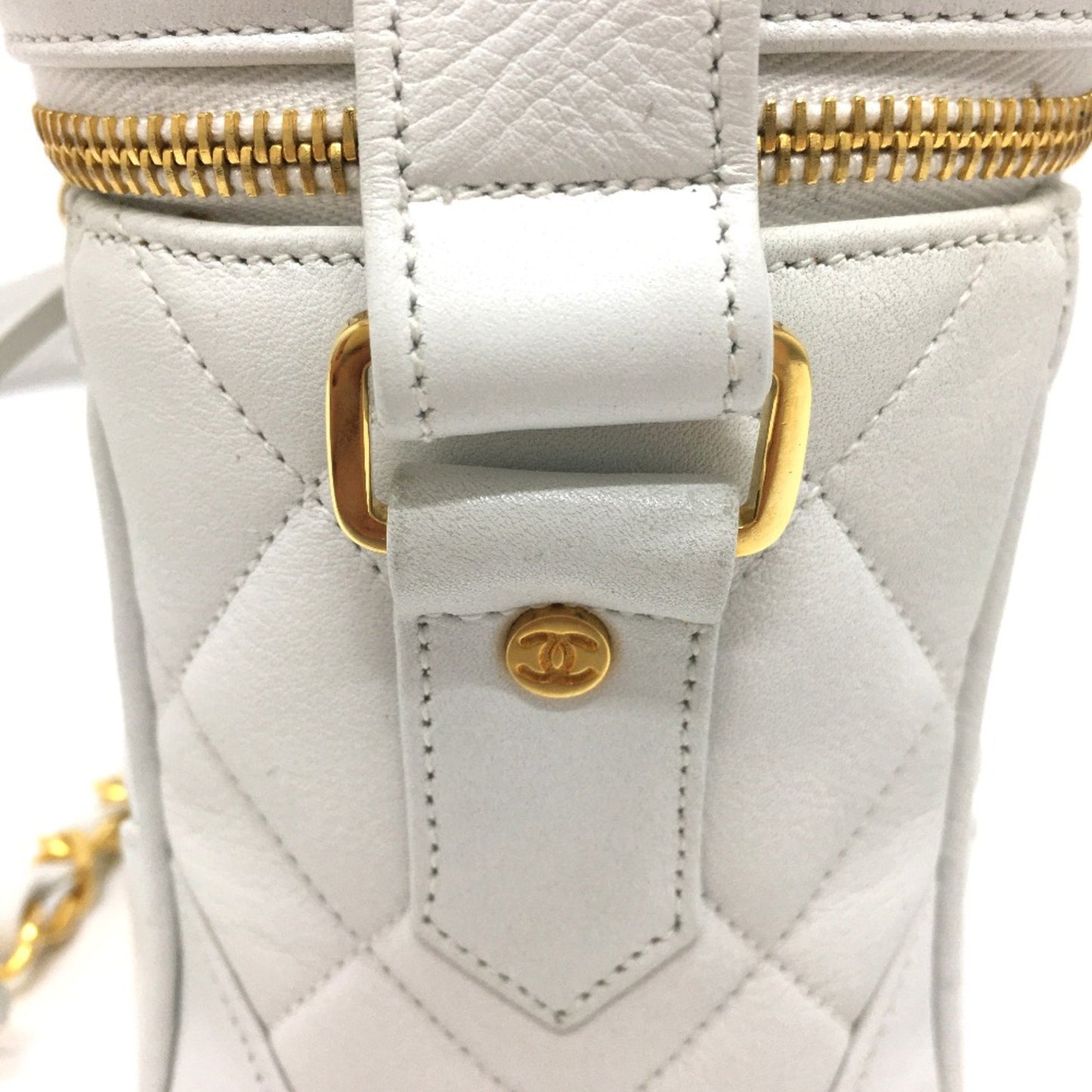 Chanel Vanity vertical, White, Leather, shoulder