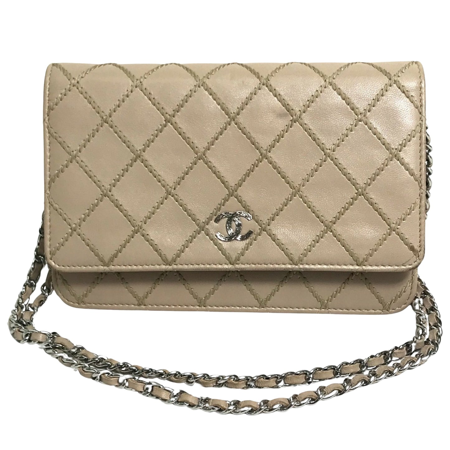 Chanel Wallet On Chain, Beige, Leather, wallet