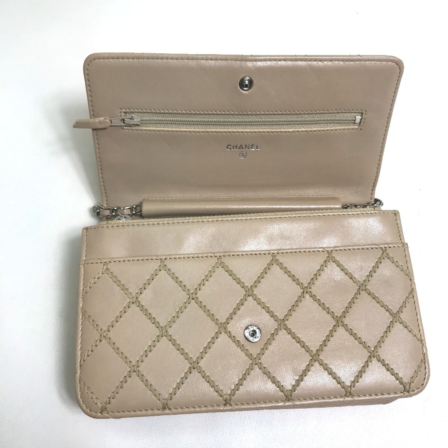 Chanel Wallet On Chain, Beige, Leather, wallet