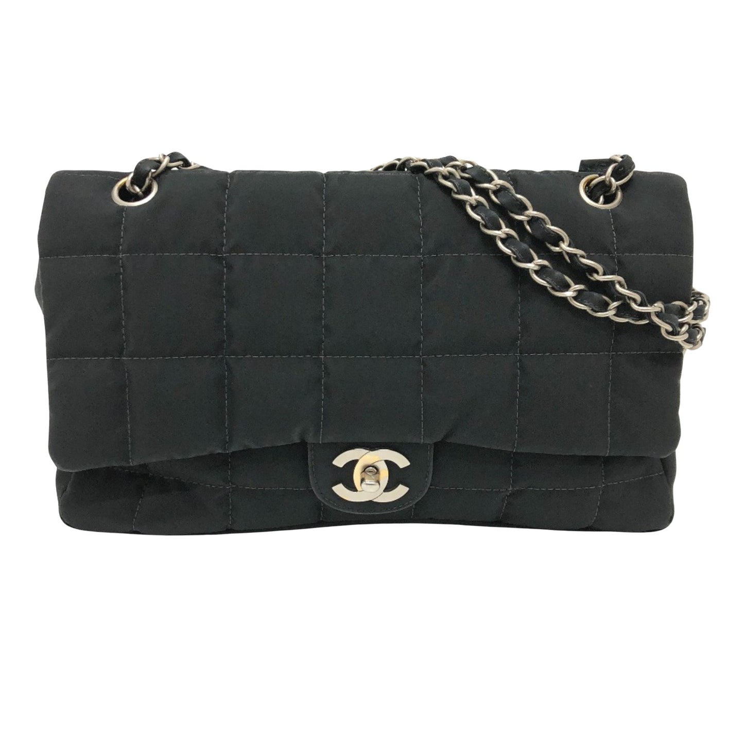 Chanel Chocolate bar, Black, Cloth, shoulder