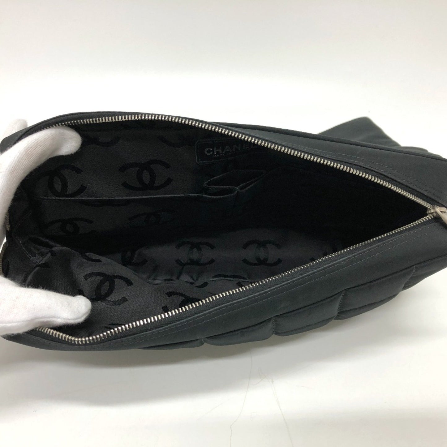 Chanel Chocolate bar, Black, Cloth, shoulder