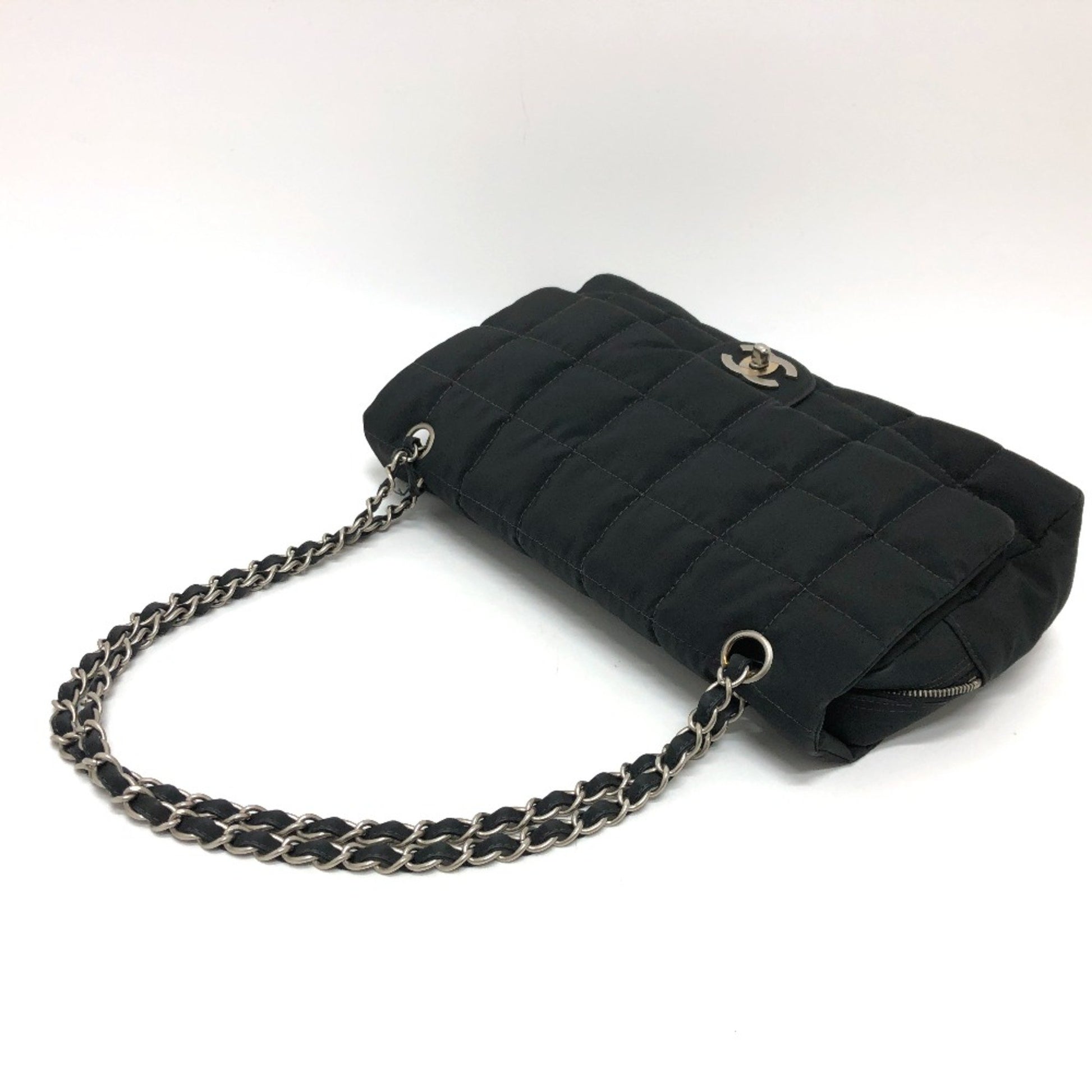 Chanel Chocolate bar, Black, Cloth, shoulder