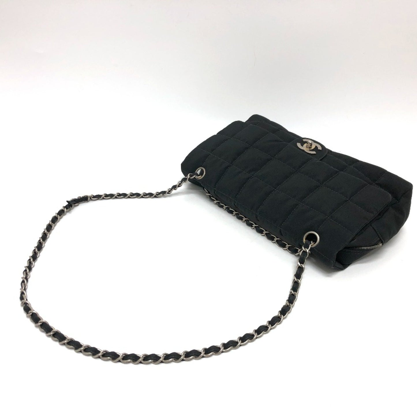 Chanel Chocolate bar, Black, Cloth, shoulder