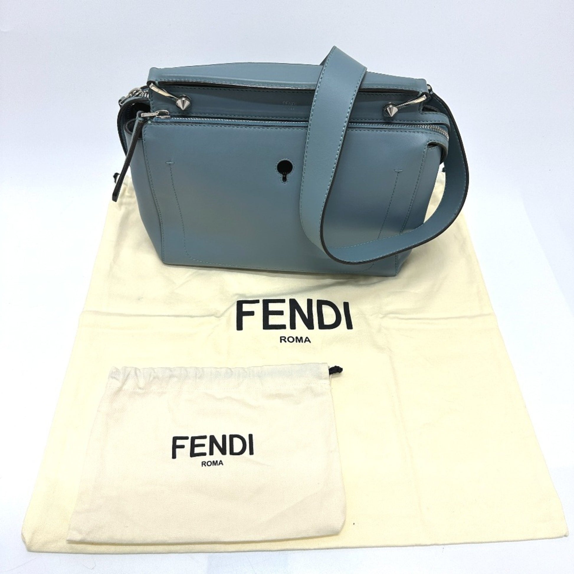 Fendi Dot Com, Blue, Leather, handbag