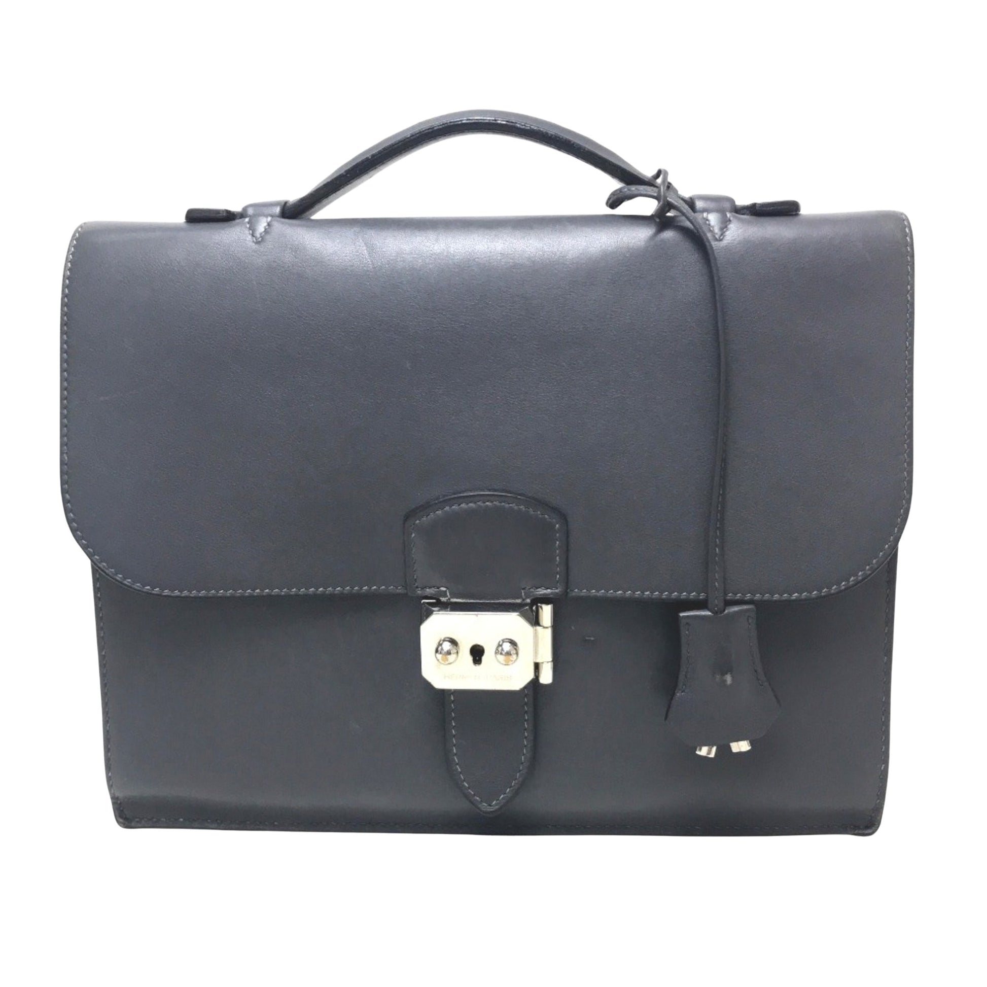 Hermès --, Black, Leather, briefcase