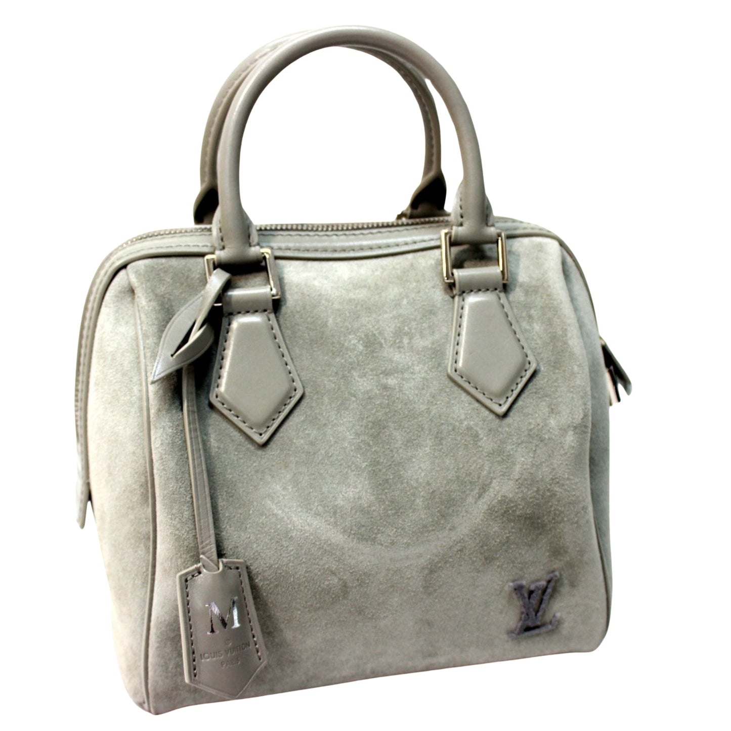 Louis Vuitton Speedy cube, Grey, Leather, handbag