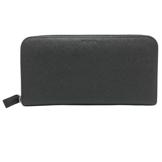 Prada Round Zipper, Black, Leather, wallet