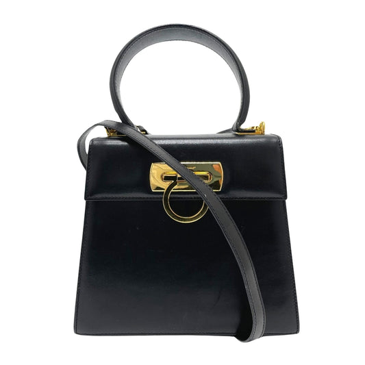 Salvatore Ferragamo Gancini, Black, Leather, handbag