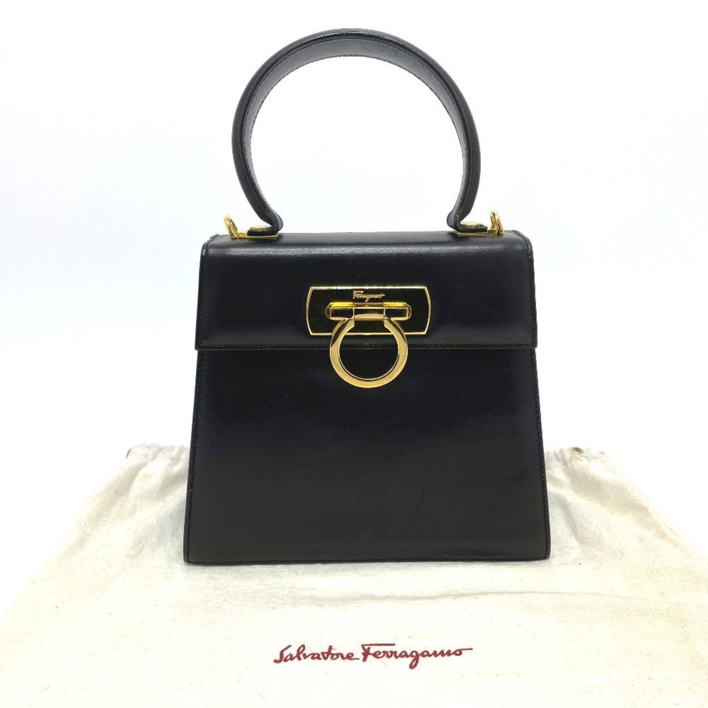 Salvatore Ferragamo Gancini, Black, Leather, handbag