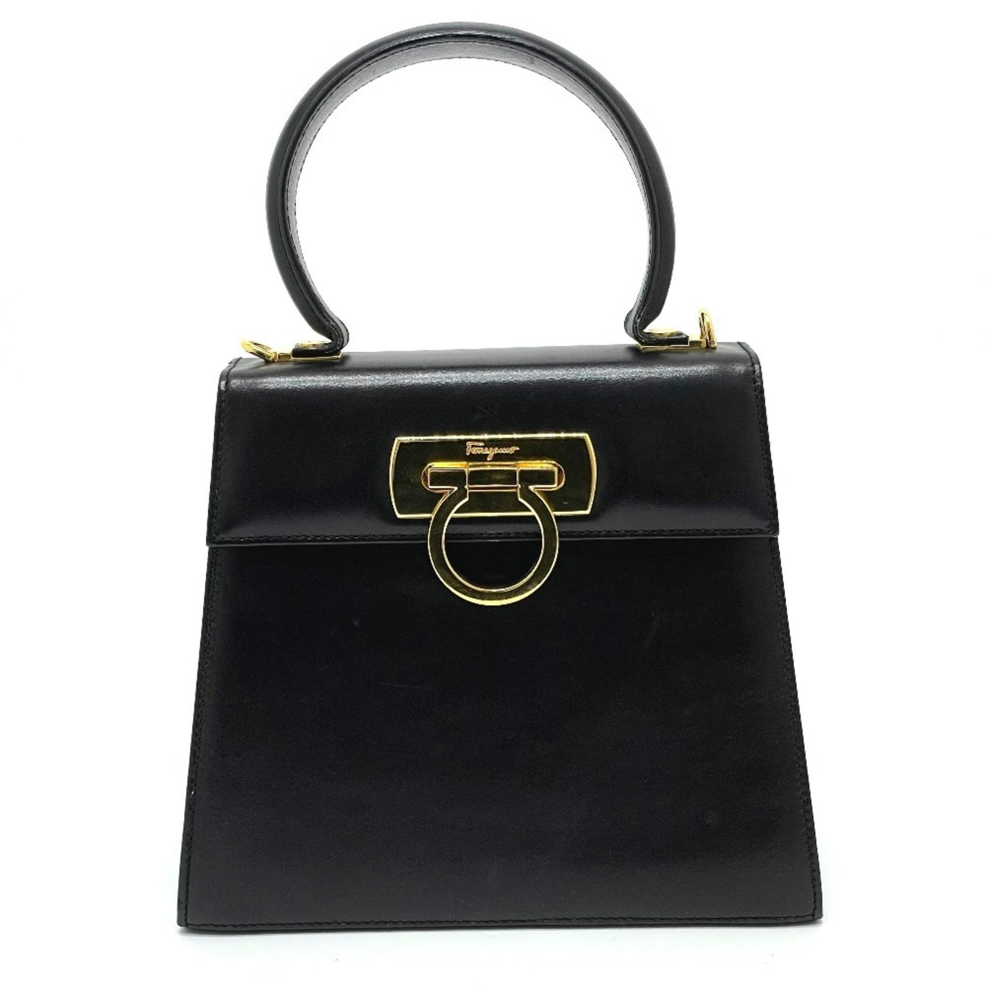 Salvatore Ferragamo Gancini, Black, Leather, handbag