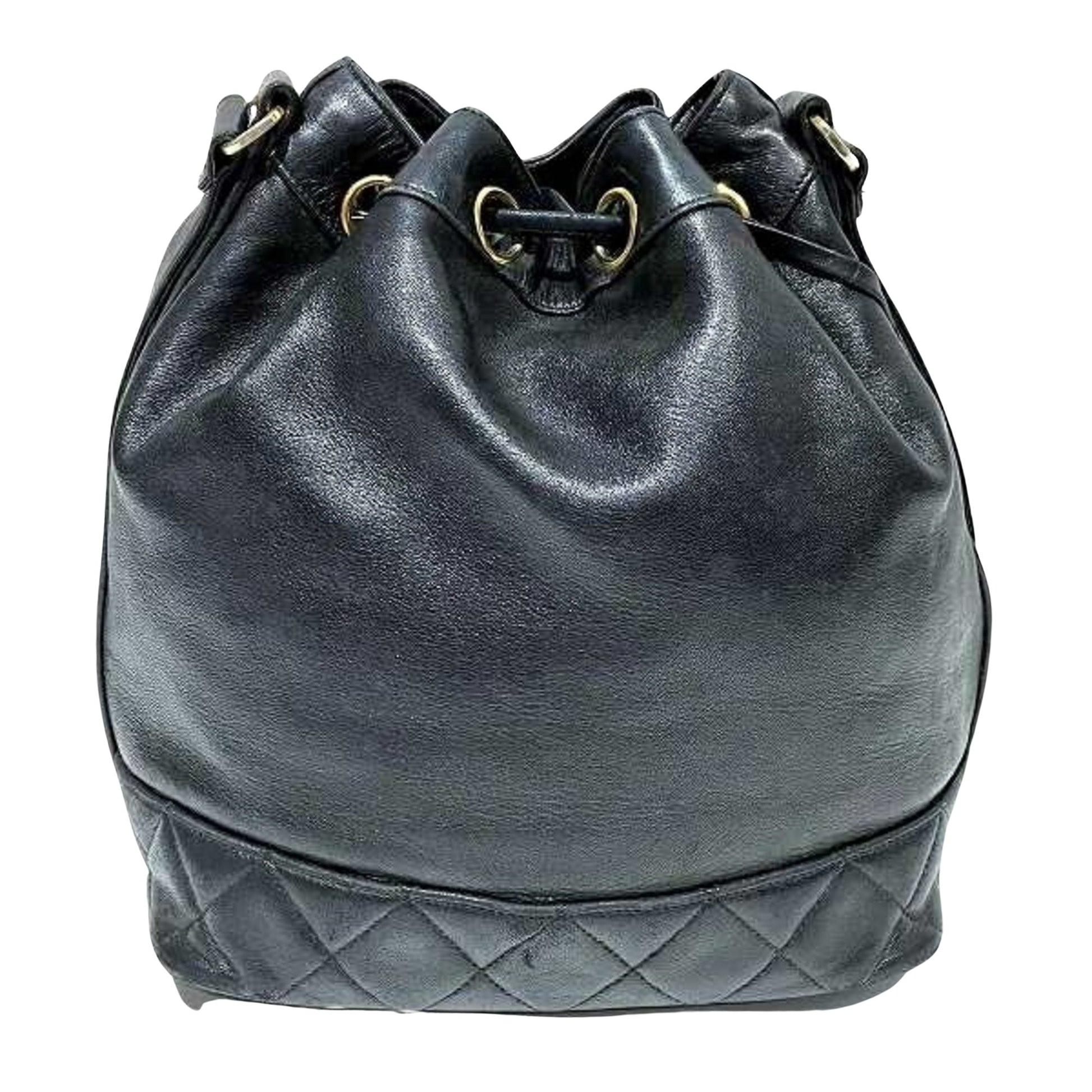 Chanel Drawstring, Black, Leather, shoulder