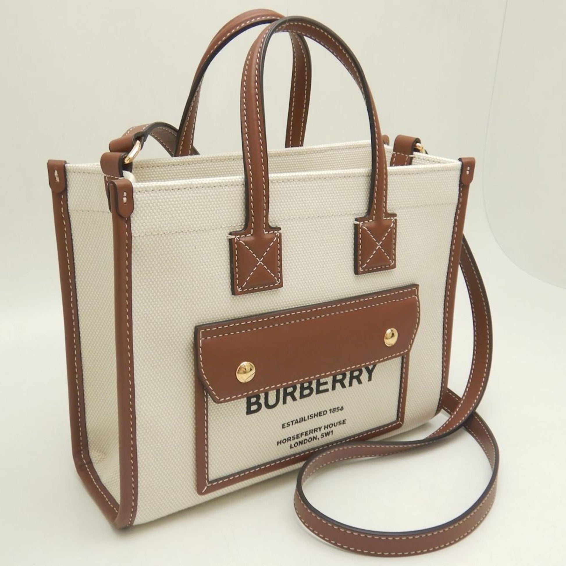 Burberry Freya, Beige, Canvas, tote