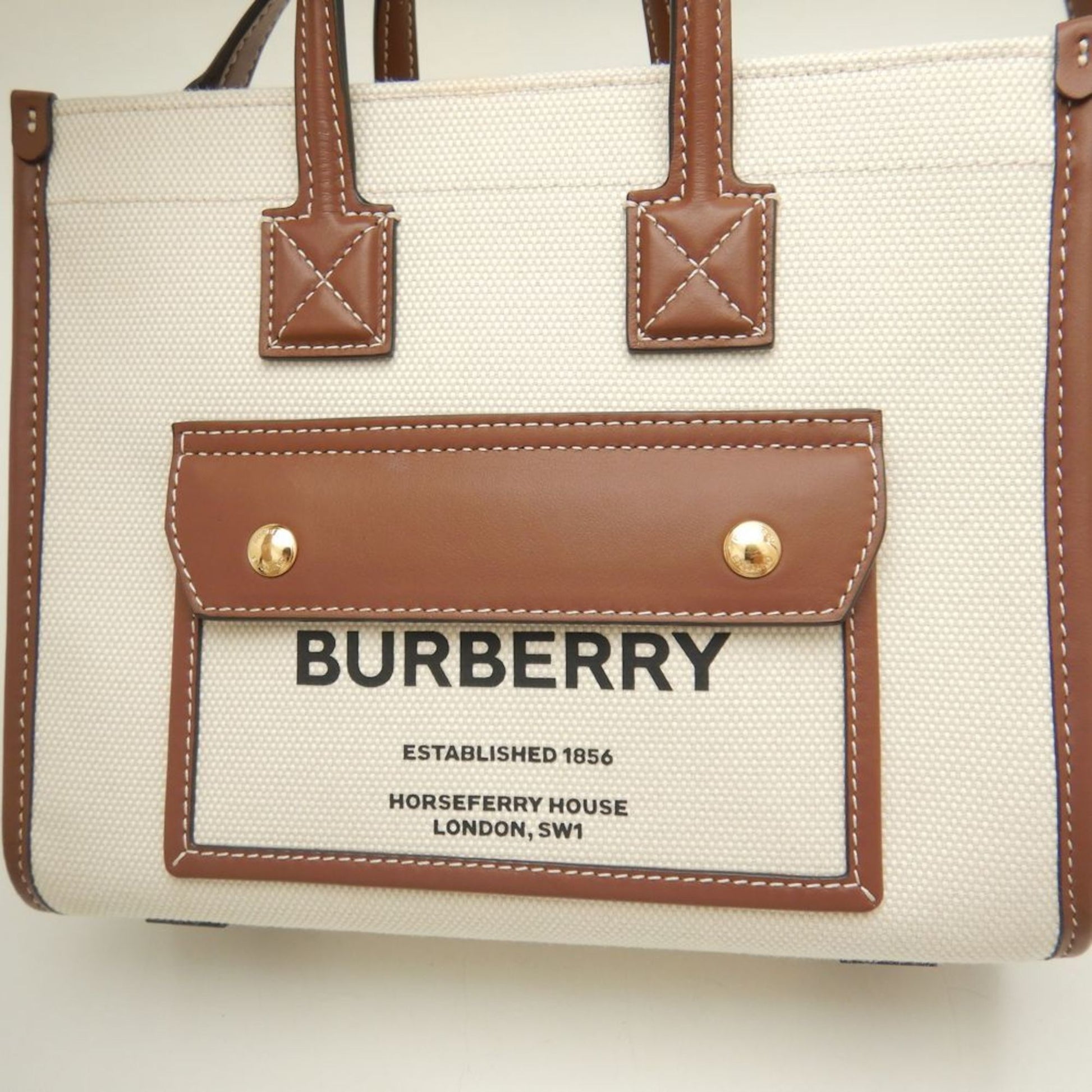 Burberry Freya, Beige, Canvas, tote