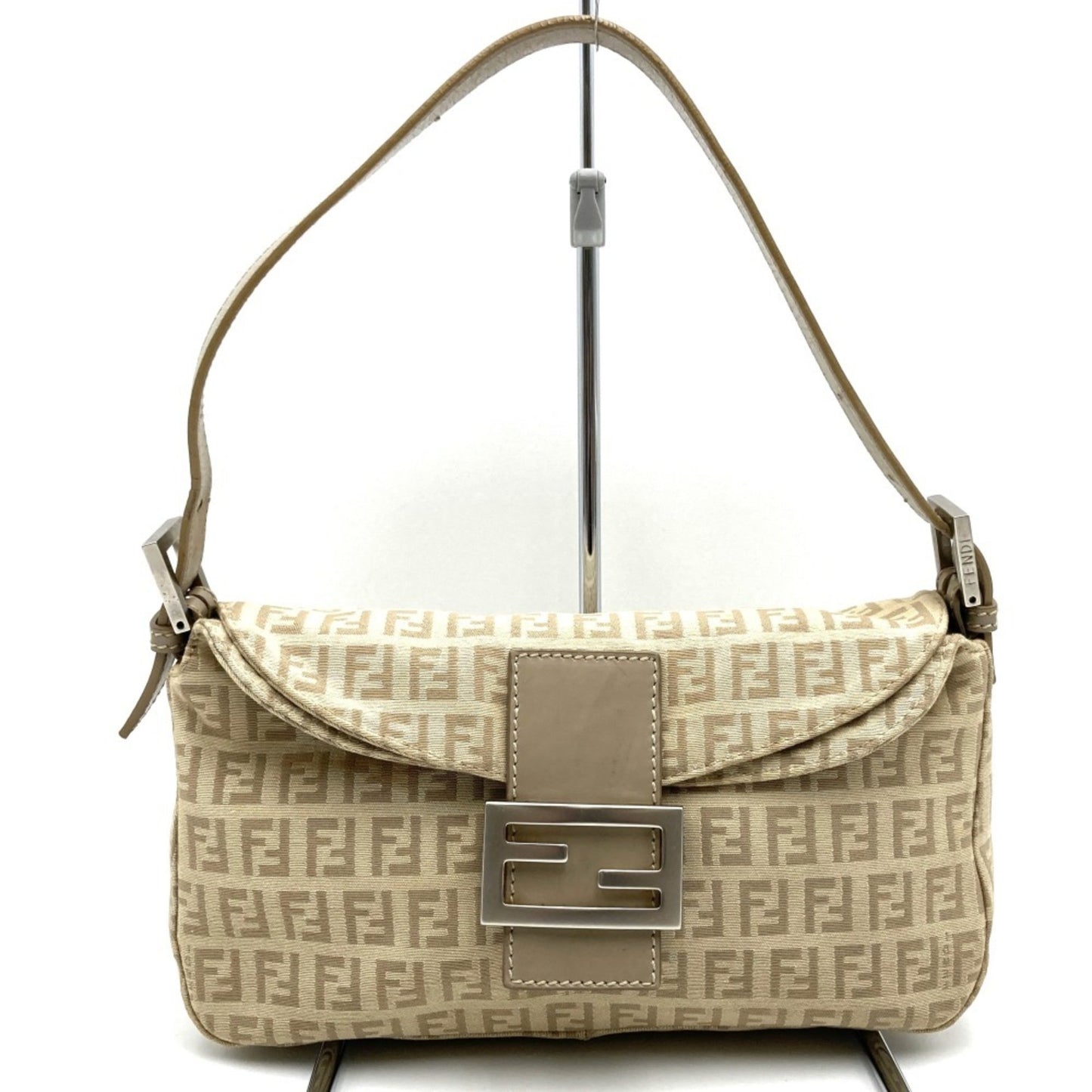 Fendi Mamma Baguette, Beige, Canvas, handbag