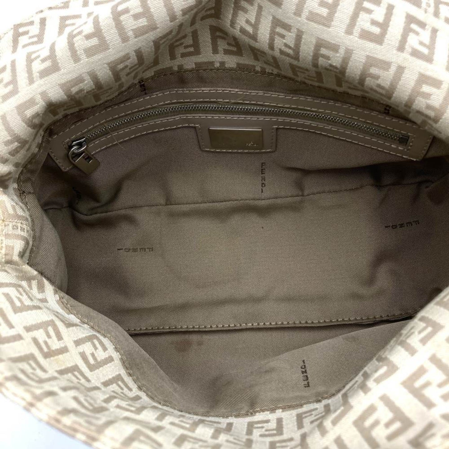 Fendi Mamma Baguette, Beige, Canvas, handbag