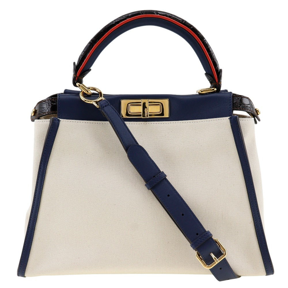 Fendi Peekaboo, White, Canvas, handbag