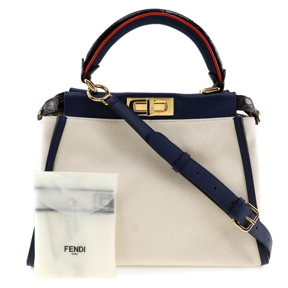 Fendi Peekaboo, White, Canvas, handbag