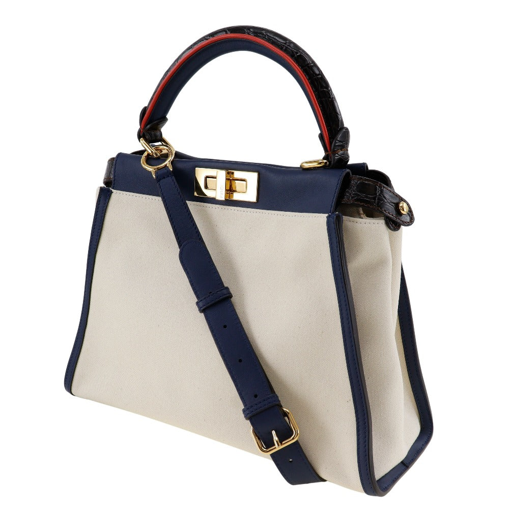 Fendi Peekaboo, White, Canvas, handbag