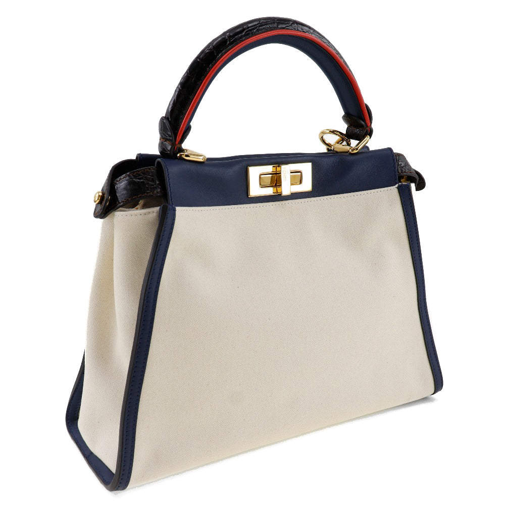 Fendi Peekaboo, White, Canvas, handbag