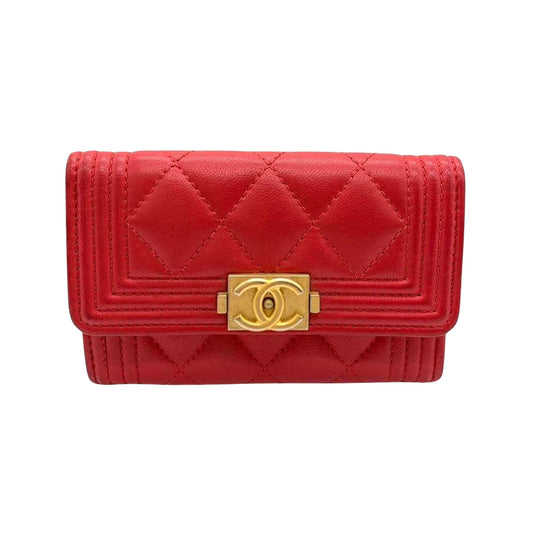 Chanel Boy, Red, Leather, wallet