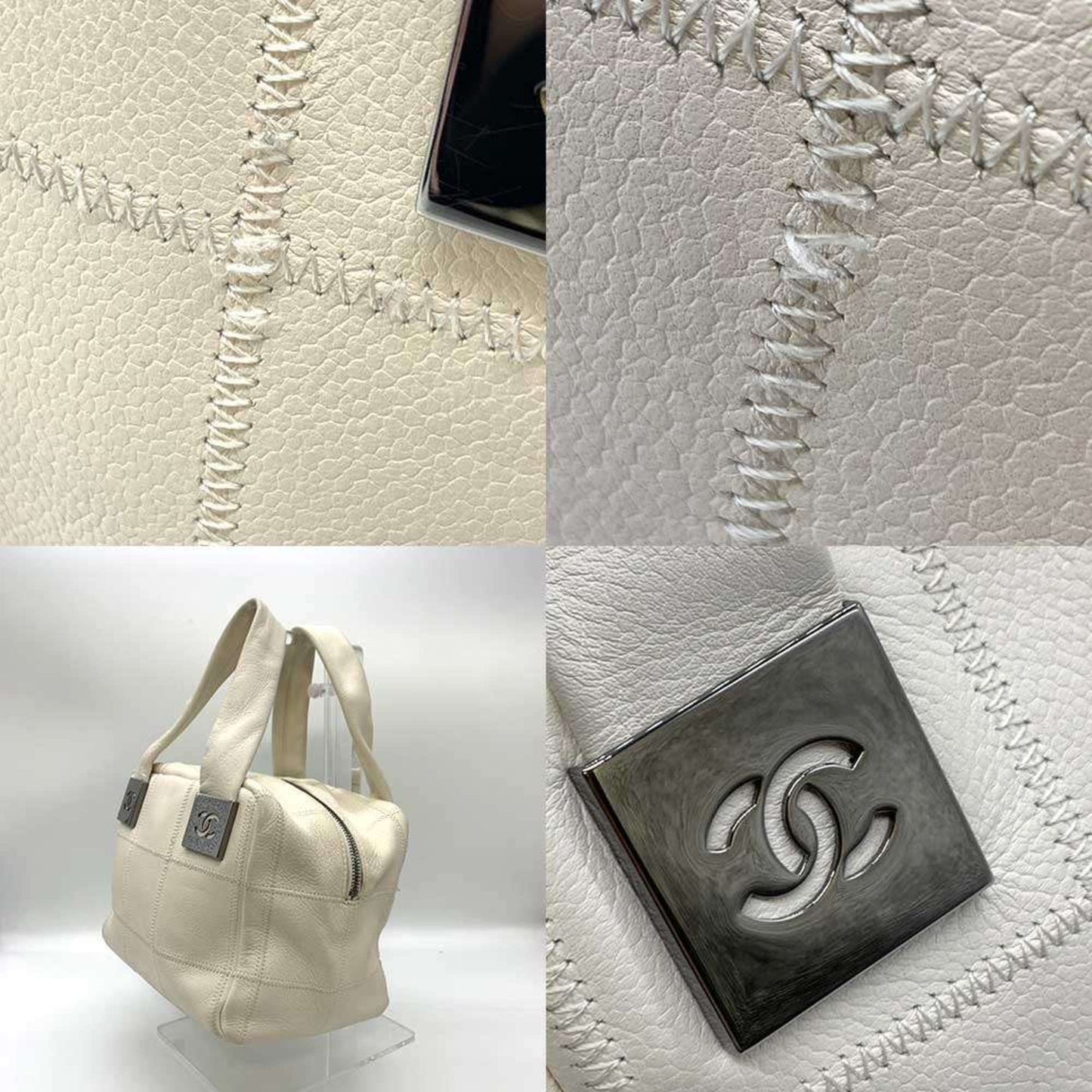 Chanel Chocolate bar, White, Leather, handbag