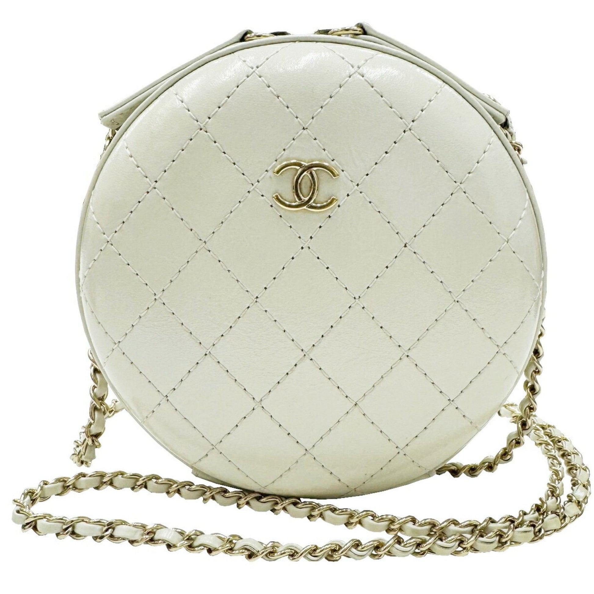 Chanel Matelassé, White, Leather, shoulder