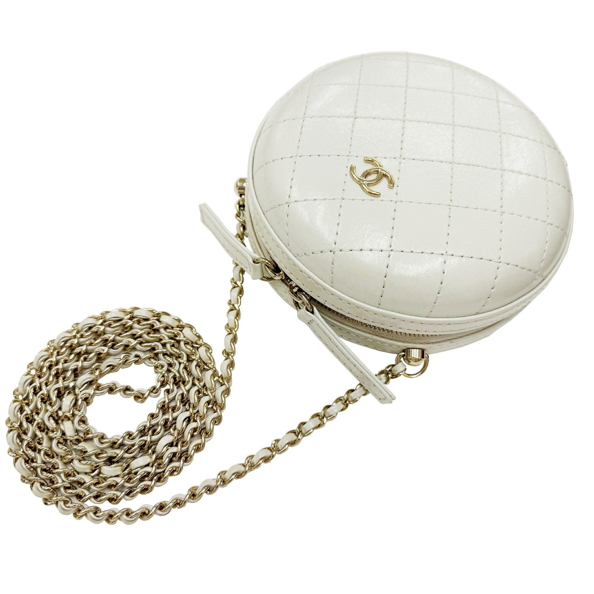 Chanel Matelassé, White, Leather, shoulder